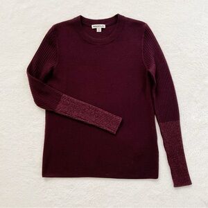 Whistles Merino Wool Burgundy Sweater Metallic Cuffs Size 4
